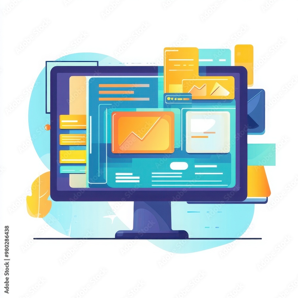 Aufkleber colorful illustration of a computer screen displaying graphs and data, perfect for technology and di