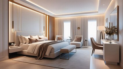 Fototapeta premium Elegant, modern, cozy and well-lit room Generative AI