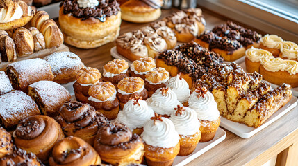 Top-down shot of traditional Oktoberfest pastries and cupcakes