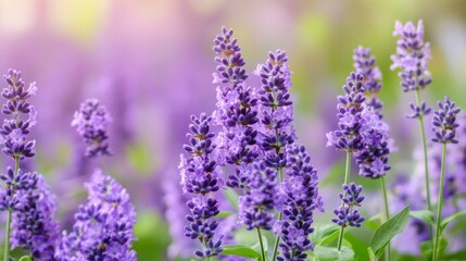 Obraz premium Lavender flowers in garden. Lilac bush close up. Beautiful nature. Home gardening