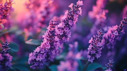 Obraz premium Lavender flowers in garden. Lilac bush close up. Beautiful nature. Home gardening