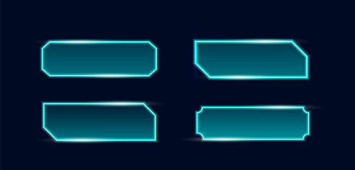 Vector illustration technology box, futuristic callout title banner, and digital frame boxes. HUD screen or textbook Cyberpunk style.	