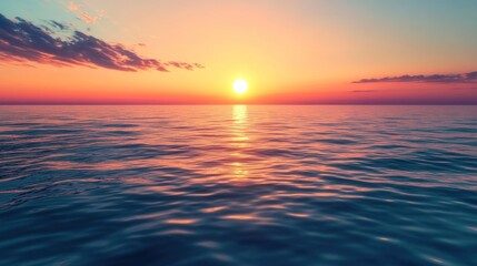 Fototapeta premium The serene sea embraces the tranquil sunset glow.