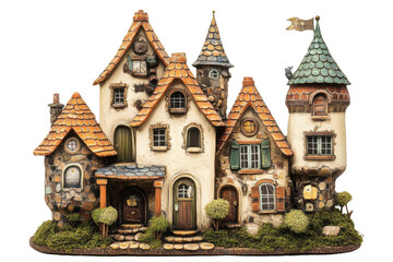 Charming village houses with whimsical architecture and vibrant colors, perfect for fairy tale settings and storybook illustrations. transparent background