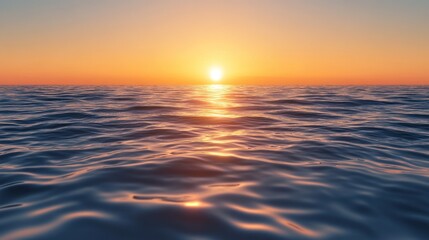 Obraz premium The ocean's calm mirrors the golden hue of sunset.