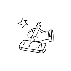 doodle of a hand writing with pencil and piece of paper