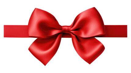 Red ribbon bow isolated on transparent white background, clipping path