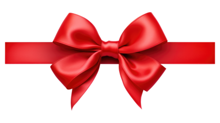 Red ribbon bow isolated on transparent white background, clipping path