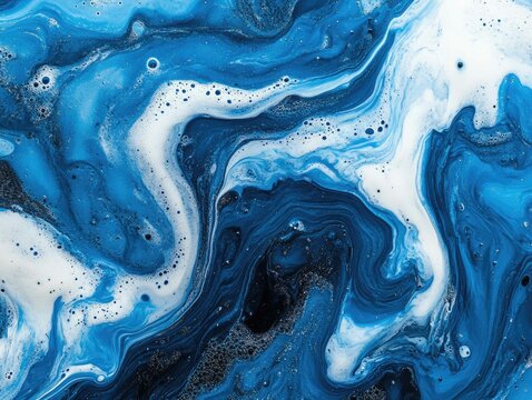 Frozen Elegance - Abstract Snowflake Patterns Transforming into Liquid Forms in Bright Blues and Whites