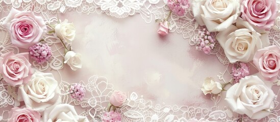 Pink And White Rose And Lace Background