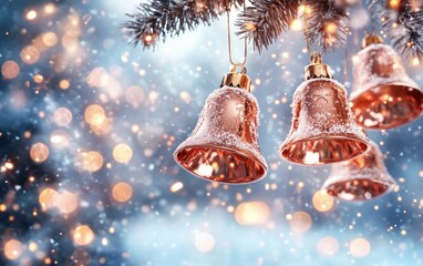 Obraz premium Winter Wonderland Dreams - Christmas bells and snowflakes merging into ethereal liquid forms with soft pastel hues and gentle blurs create a dreamy abstract composition.