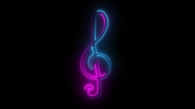 Vector realistic isolated neon sign purple cyan color of Treble Clef logo for template decoration and covering on the dark background.