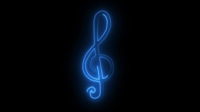 abstract glowing neon sing cyan color of Treble Clef logo for template decoration and covering on the black background.
