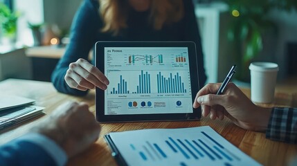 Team Leader Conducting Employee Performance Review with Tablet in Modern Private Office