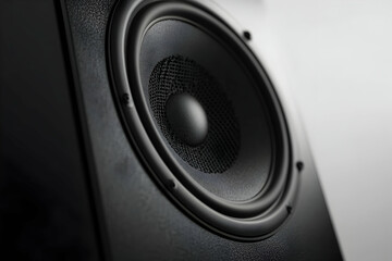 Close-up of a speaker driver, showing the intricate details of its construction.