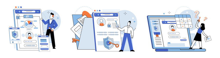 User authorization. Vector illustration. User authentication methods ensure validity access requests Data protection measures should be in place to safeguard user privacy Secure connections