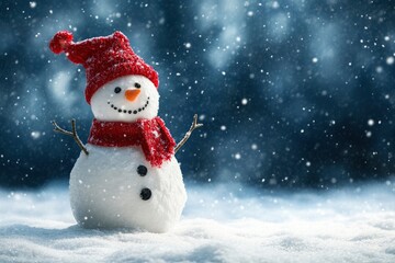Fototapeta premium Snowman In Snowy Winter Wonderland with generative ai