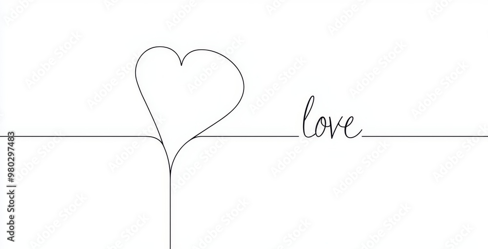 Canvas Prints an editable white doodle of a heart and love sign in a continuous one line drawing style. a thin flo