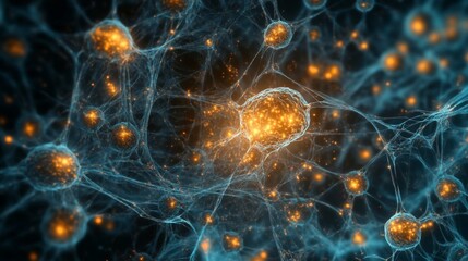 The intricate network of neurons is highlighted by glowing synapses, showcasing connectivity and communication within the brain
