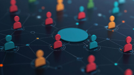 A digital network illustration featuring colorful user icons connected in a web, symbolizing communication and collaboration.