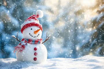 Snowman In Snowy Winter Wonderland with generative ai