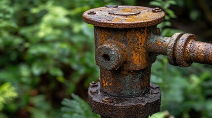 Fototapeta premium A close-up of a rusty old crank attached to a well, showing signs of long-term use and wear.