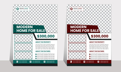 corporate real estate flyer template .modern and elegant red and light green real estate flyer with A4 size.