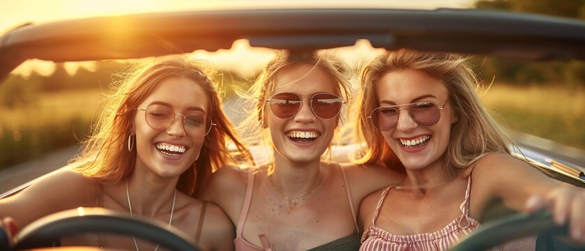 Female Friends Having Fun on Road Trip Adventure