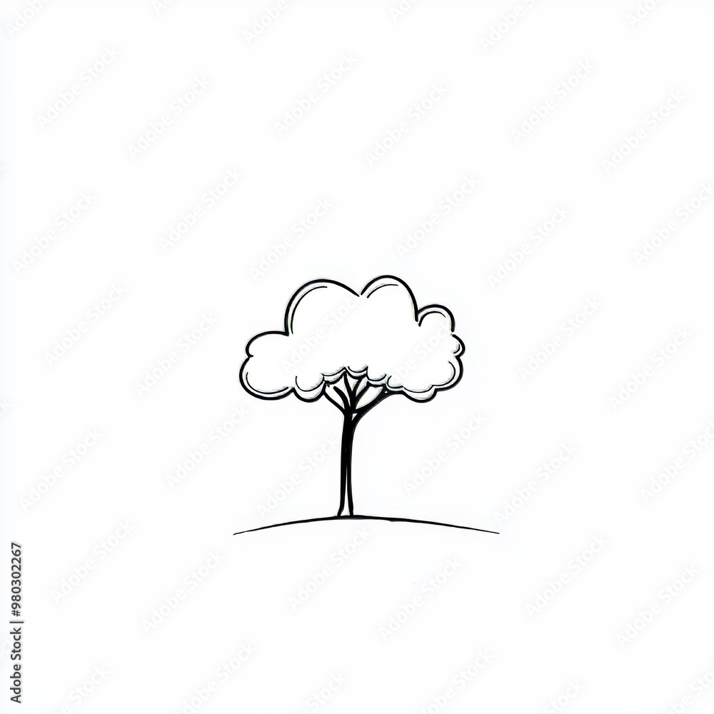 Wall mural an abstract tree drawn in a continuous line art style on a white background. black linear sketch iso