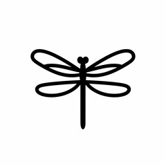 A minimalist vector illustration featuring a black outline of a dragonfly, suitable for icons and graphic design projects, emphasizing simplicity and clarity