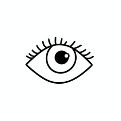 A minimalistic line icon representing an eye, featuring a circular pupil and detailed eyelashes, perfect for use in UI designs, logos, or educational materials
