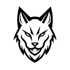Fototapeta premium A minimalist black line icon portrays a wolf's head with sharp features, perfect for use in graphic design and branding projects