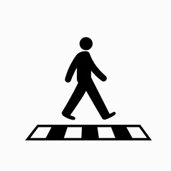 A minimalist icon shows a figure walking across a crosswalk, symbolizing pedestrian movement. The design is straightforward and easily recognizable for navigation