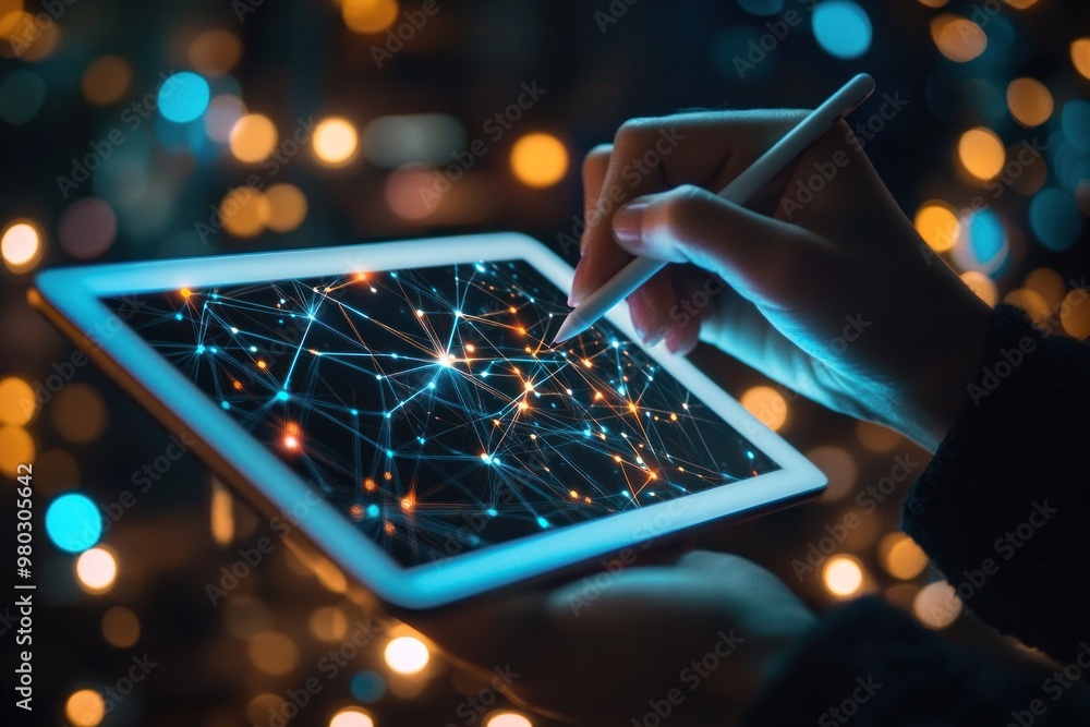 Aufkleber digital network visualization on a tablet