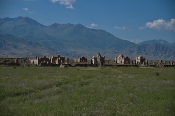 Cemetery on the mountain plain in Kyrgyzstan