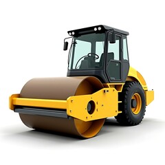 Fototapeta premium A yellow road roller on white background