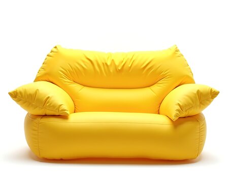 A yellow inflatable armchair isolated on white background, furniture for home decoration concept