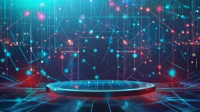 Futuristic digital network background with glowing nodes and lines, perfect for technology and innovation themes.