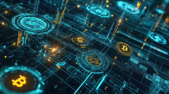 A futuristic scene of digital currency transactions happening on a global scale, with holographic interfaces displaying various cryptocurrencies