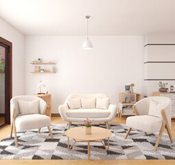 3d render interior living room with with comfortable furniture