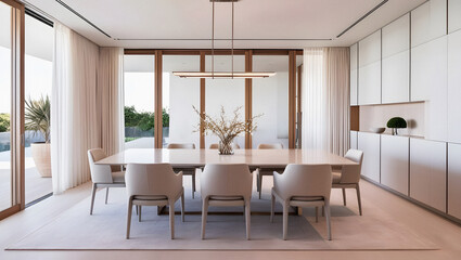 Fototapeta premium Elegant, modern, well-lit dining room Generative AI 