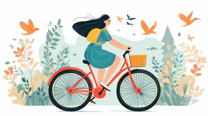 A girl on a bicycle.