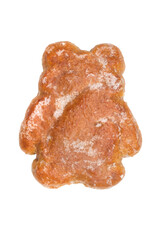 Gingerbread in the shape of a bear on a white background. Sweet cookies.