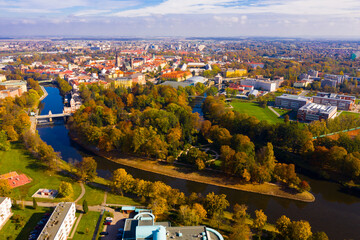 Aerial view on the city Hradec Kralove. Czech Republic