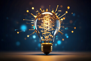 Concept art of bright light bulb with digital rays and paints electricity and creative