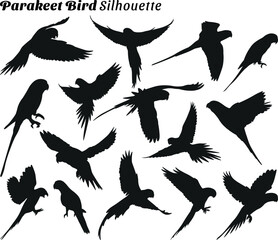 Parakeet bird silhouette vector illustration set