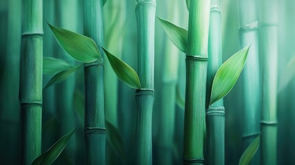 An abstract morphism-style bamboo with smooth gradients and soft curves, featuring modern aesthetics with blended shades of green and sleek design.