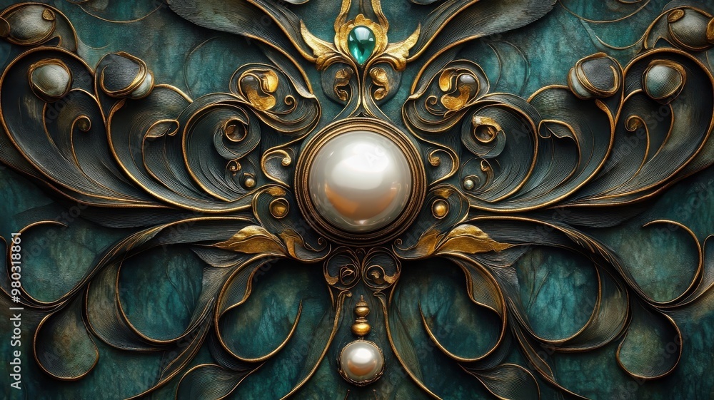 Wall mural an ornate art nouveau pearl with intricate patterns and vintage elegance.