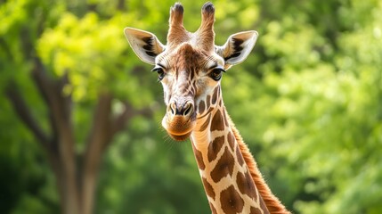 Fototapeta premium Majestic Giraffe Standing Amidst Lush Greenery in Natural Habitat