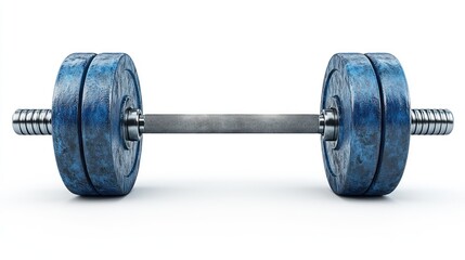 Fototapeta premium A close-up view of a barbell with blue weights for fitness training.